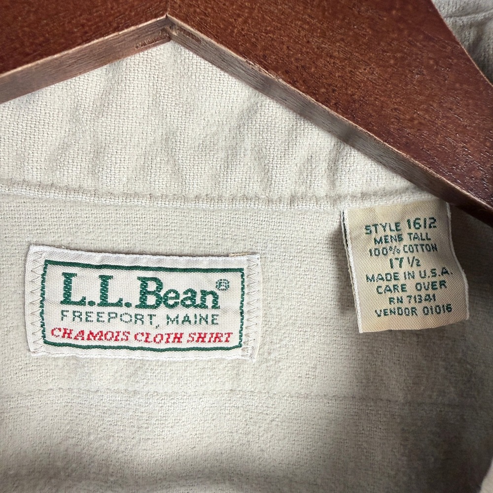 Vtg LL Bean Chamois Cloth Shirt Mens 17.5 Tall L/S Heavyweight Workwear 1612 - Picture 4 of 9